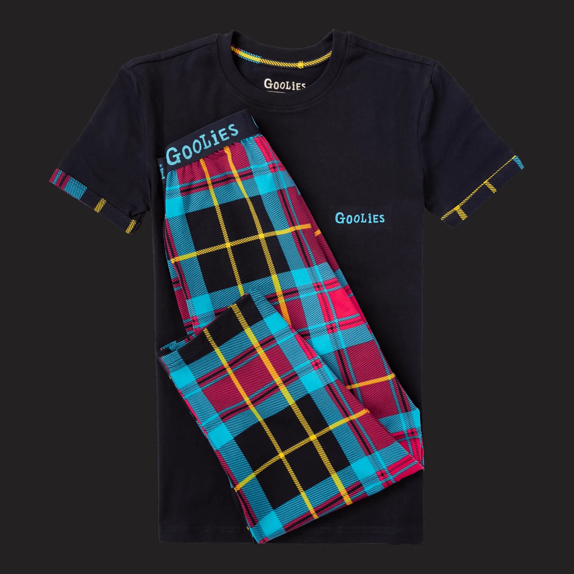 Goolies (Kids) Long Pyjamas - Tartan - Trousers & T-Shirt